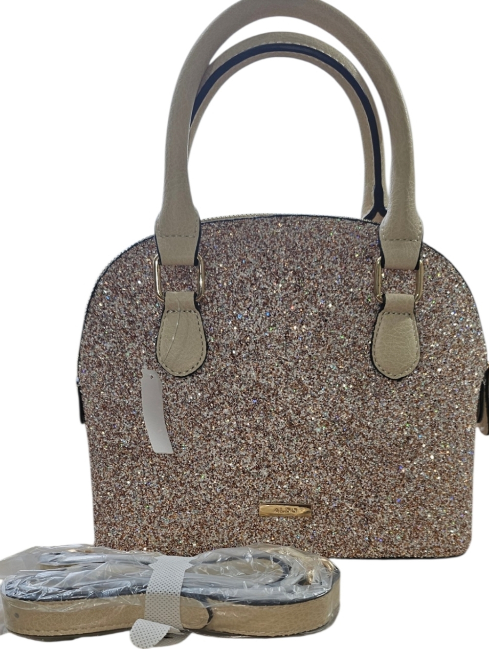 ALDO Champagne Glitter Dome Satchel Lock & Key Crossbody NWT Gift Ready - Picture 6 of 11